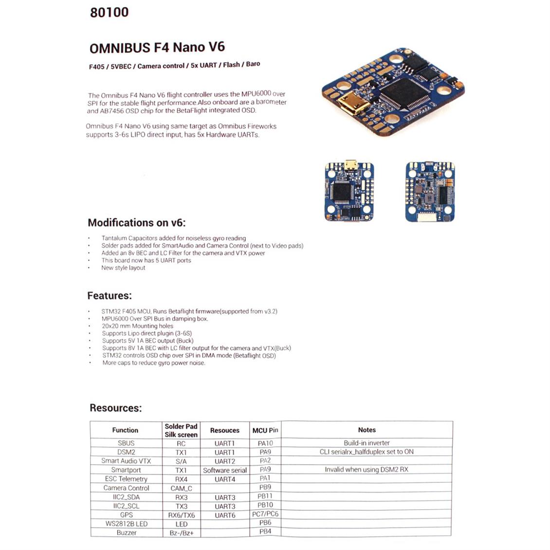 Airbot 80100 Omnibus F4 Nano V6 F4 BEC OSD Baro 2 4S 8pin - Görsel 5