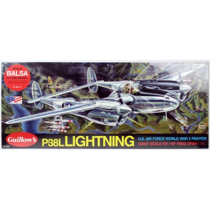 Guillow's 2001 1/28 Ölçek, P-38 Lightning, 102cm, Balsa, Serbest Uçuş Model Kiti