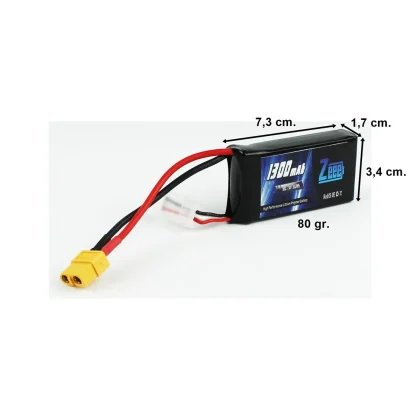 Zeee Power 2S, 7.4 Volt, 1300 mAh, 50C, XT60 Fişli, Li-Po Pil